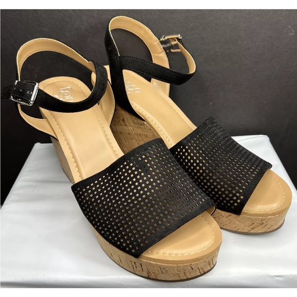 Franco Sarto Carissa Perforated Cork Wedge Sandals Black Size 11M Barely worn! - Picture 2 of 12